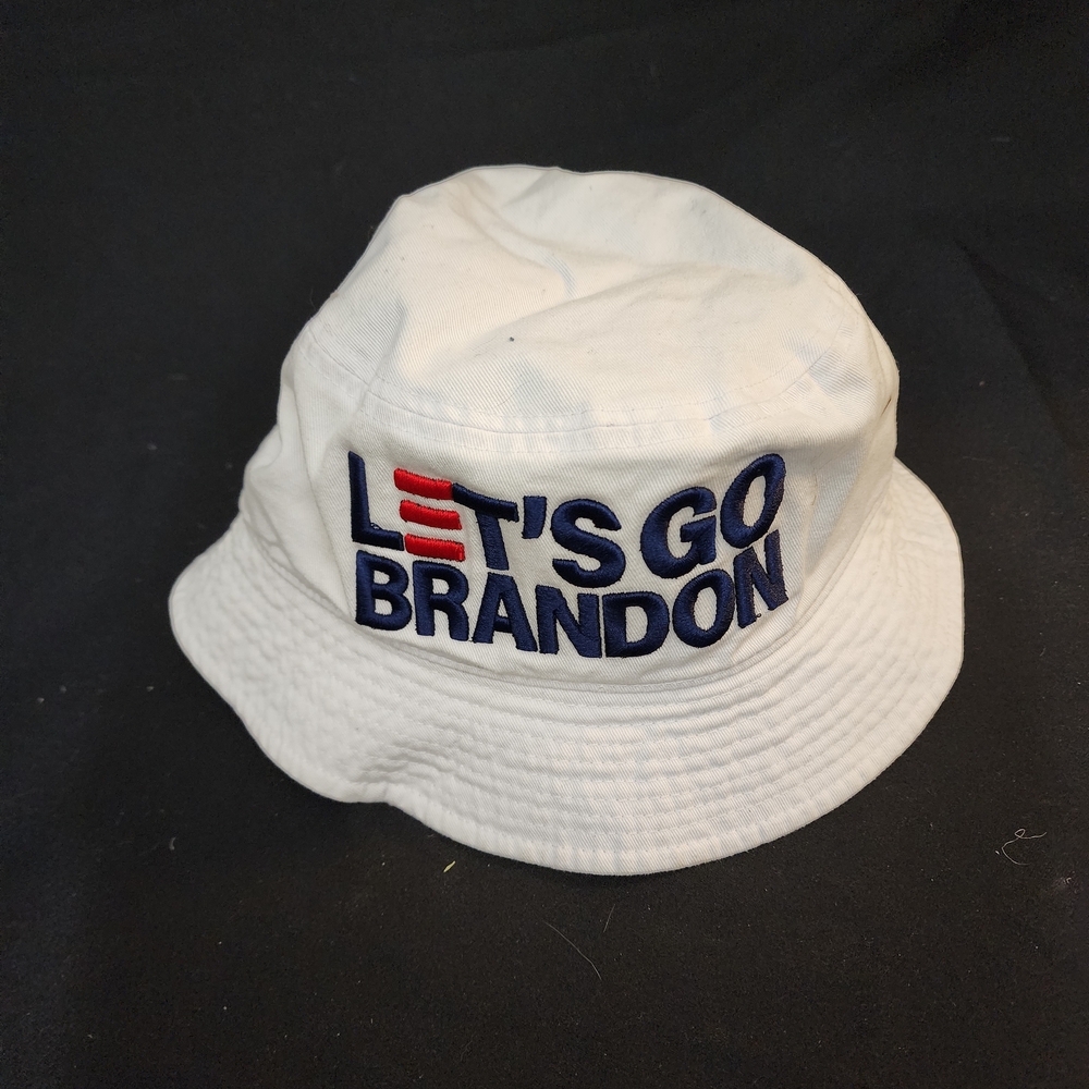 White Bucket Hat with Embroidered Text
